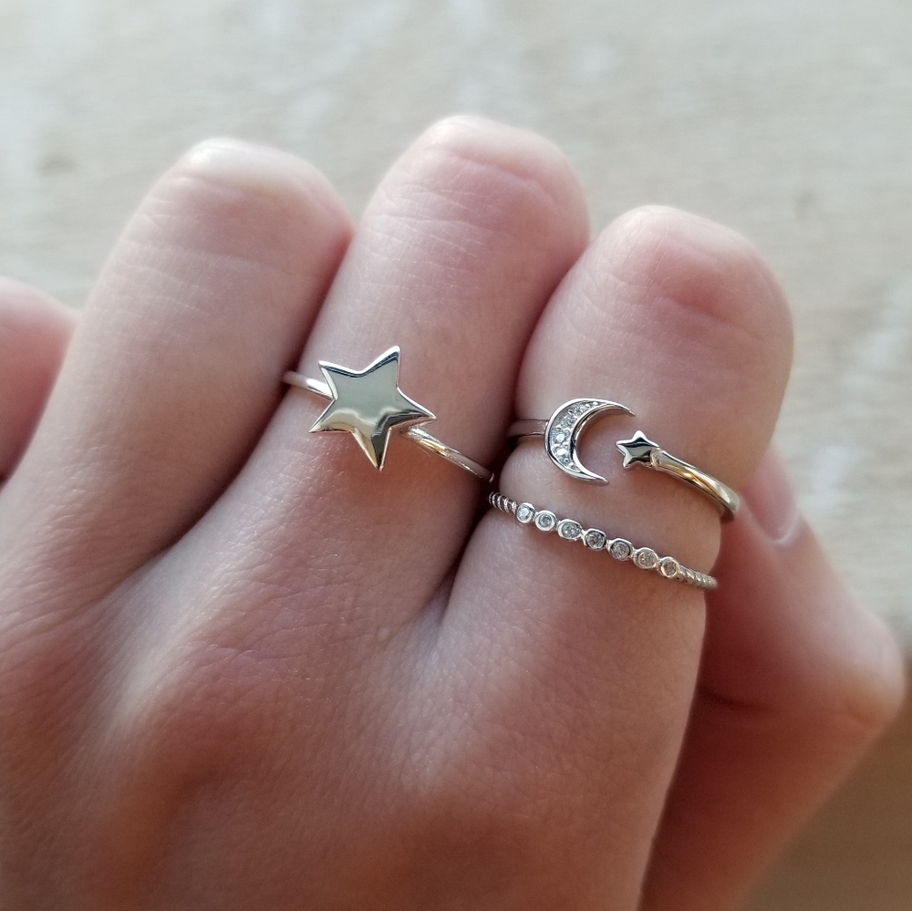 925 Silver Moon & Stars Ring Set